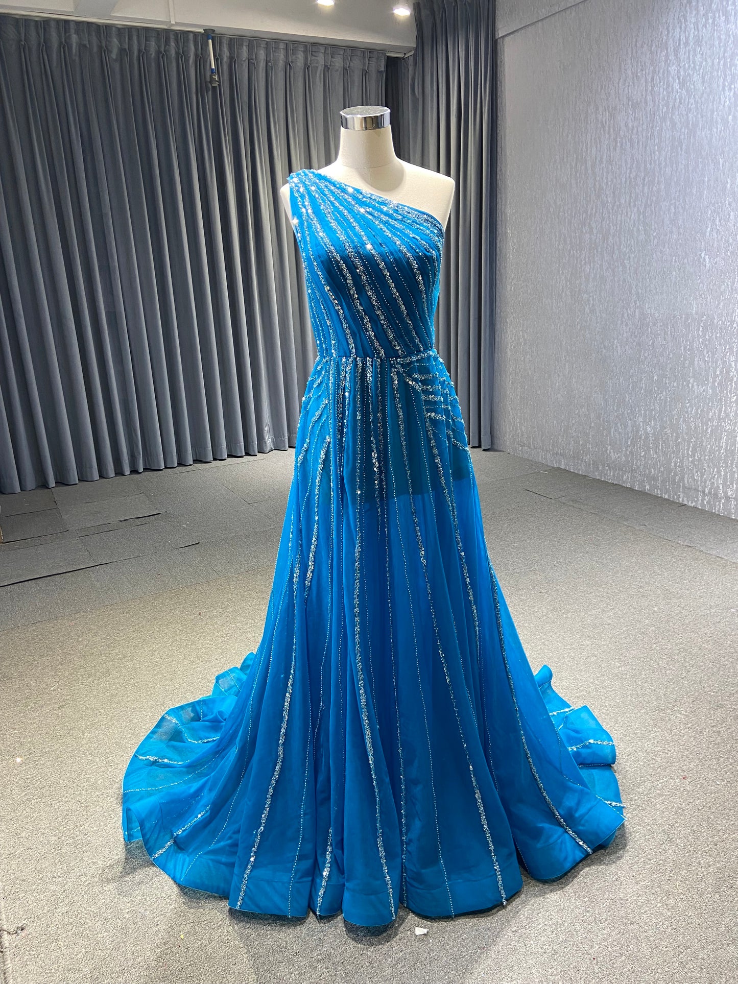 One Shoulder Yellow Prom Beaded Pageant Gown Formal Dresses 67535