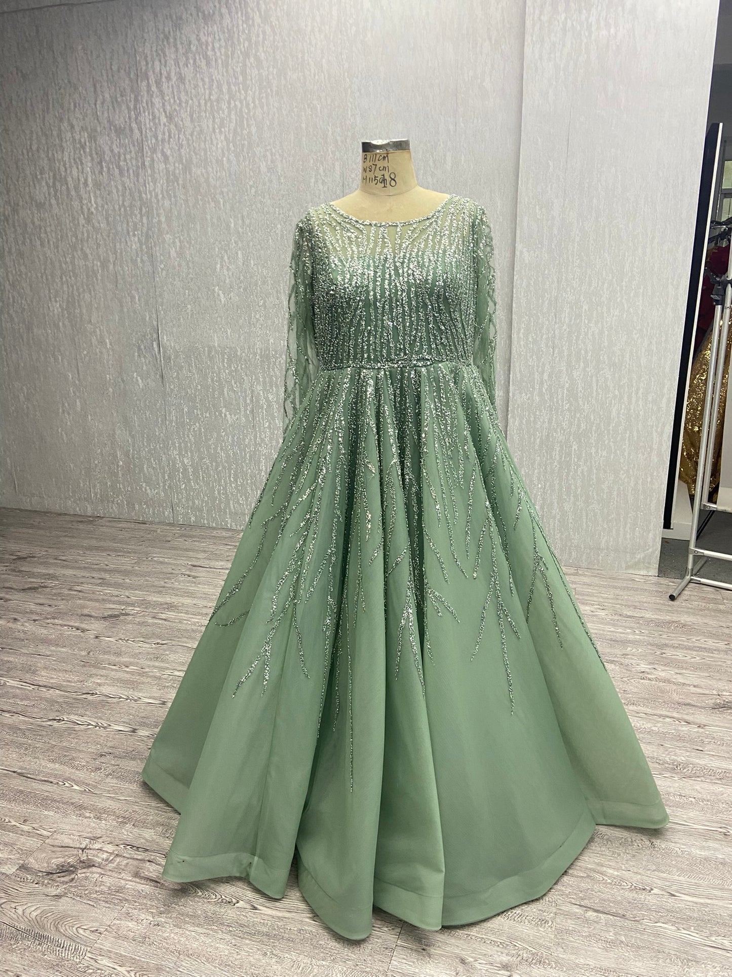 Btydress Beaded Baby Blue A-line Prom Dresses with Sleeves 67395
