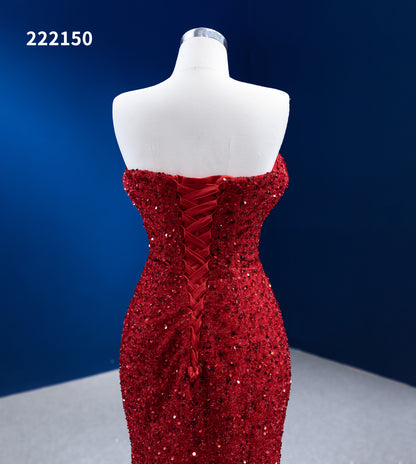 Red Sequin Pageant Dresses Strapless Mermaid Evening Gown 222150