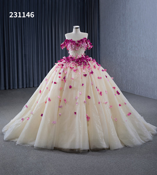 Btydress 231146 Fairy Glitter Appliqued Flower Ball Gown Quinceanra Dress