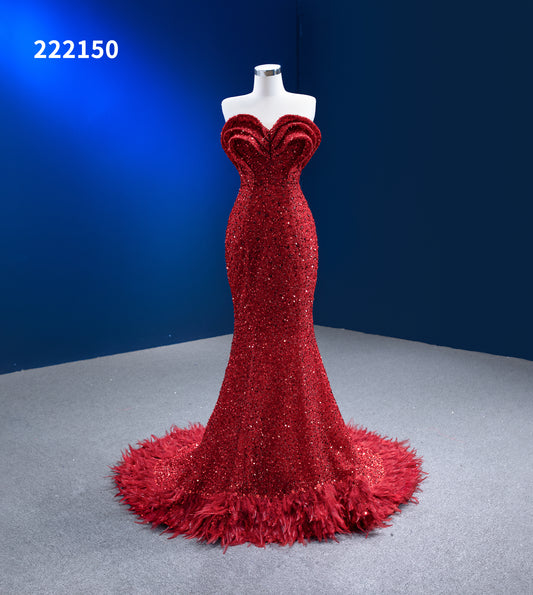 Red Sequin Pageant Dresses Strapless Mermaid Evening Gown 222150