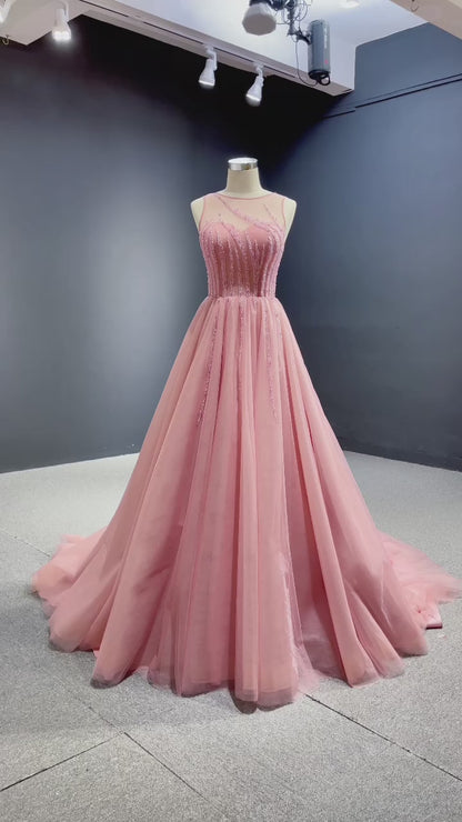 Beaded Green Ball Gown Rose Pink Prom Dresses 67237
