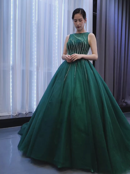 Beaded Green Ball Gown Rose Pink Prom Dresses 67237